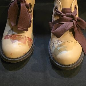 John Fluevog Cream and Purple Heels